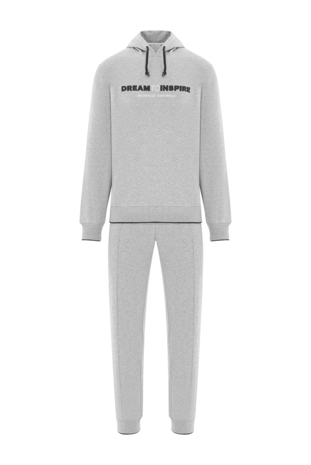 Brunello Cucinelli men's grey melange cotton tracksuit with hood 188904 - photo 1