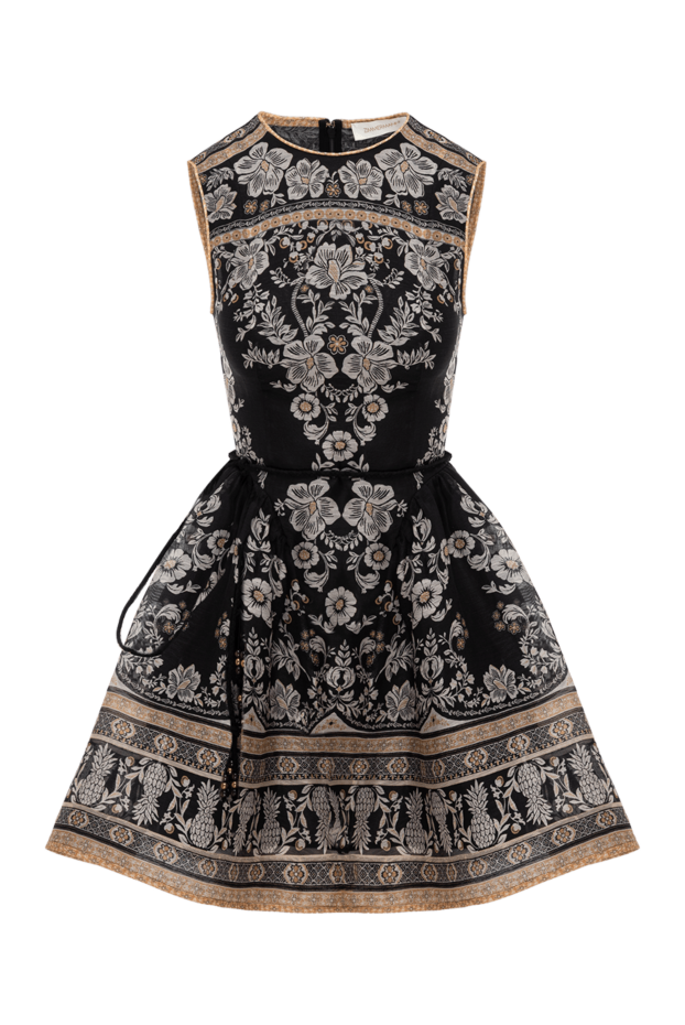 Zimmermann мини-платье balance peplum в черном цвете из шелкового льна с круглым вырезом 188928 - фото 1