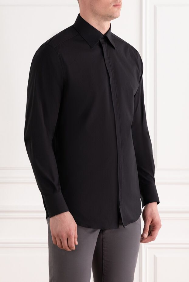 Dolce & Gabbana рубашка с классическим воротом из гладкого чёрного хлопка 188970 - фото 3