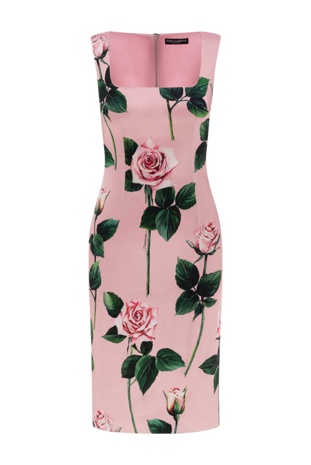 Dolce & Gabbana pink stretch satin midi sheath dress with rose print 188999 - photo 1