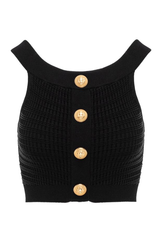 Balmain cropped knit top with buttons in black 189029 - photo 1