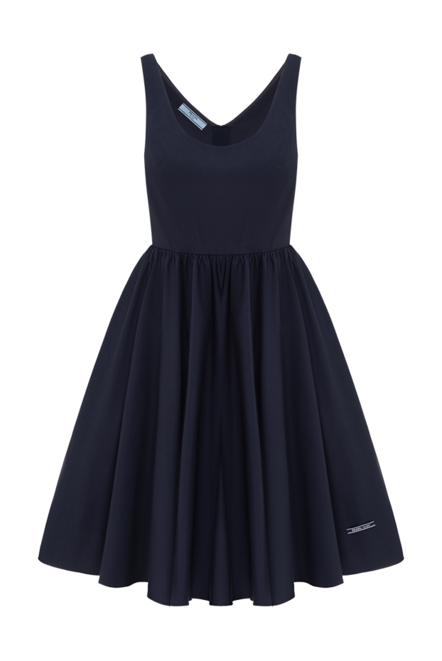 Prada расклешенное мини-платье круглой горловиной из хлопка синее 189123 - фото 1