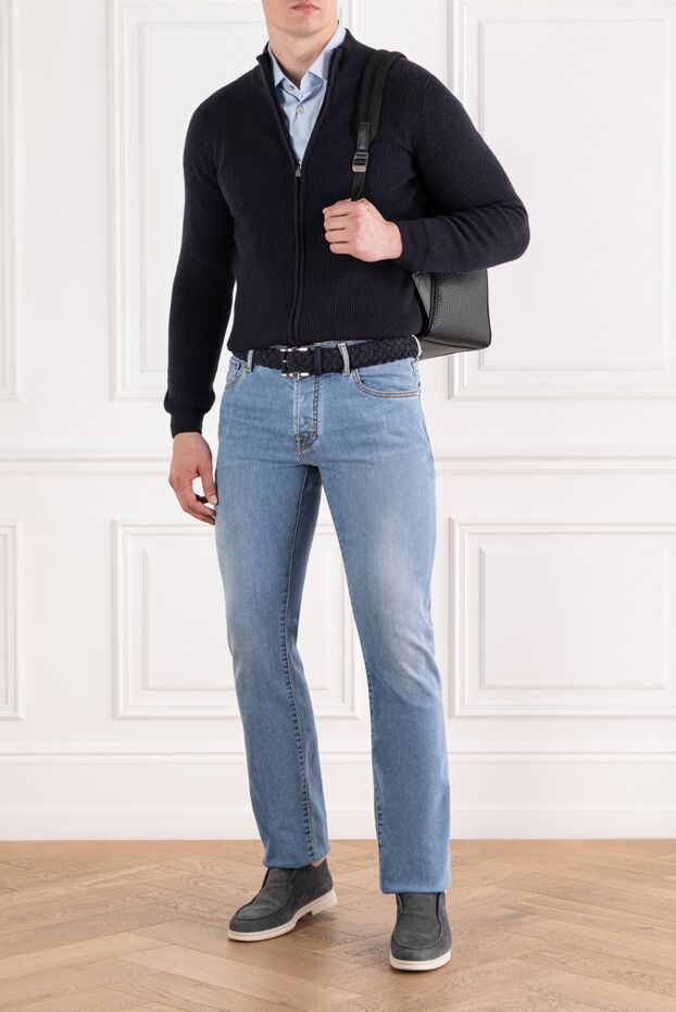 Corneliani dark blue men's cardigan made of wool and cashmere 189159 - photo 2
