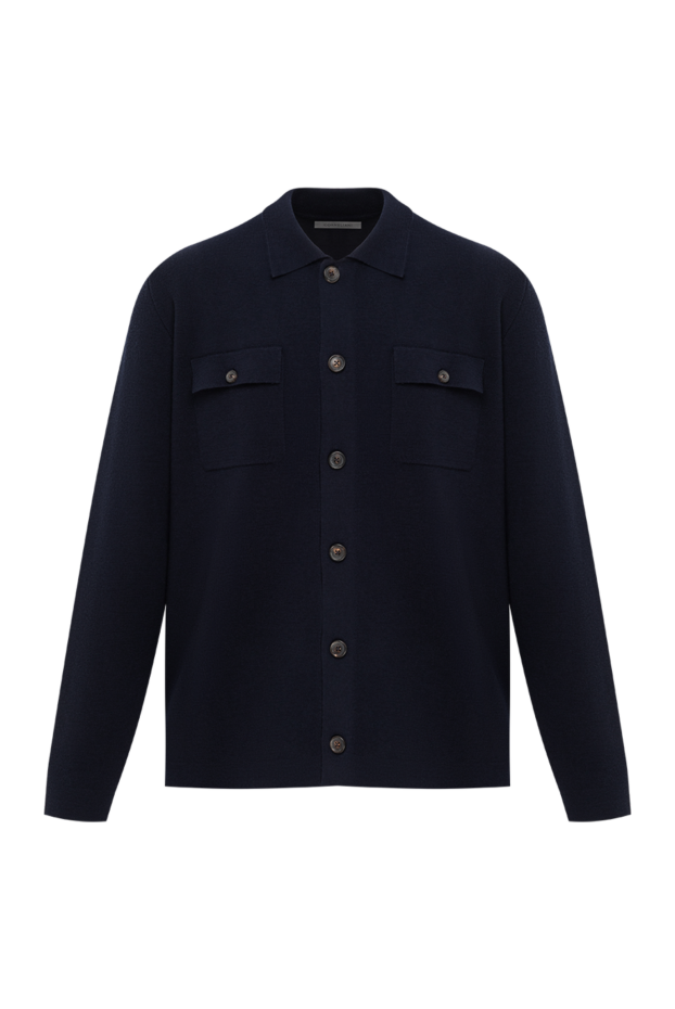 Corneliani men's dark blue wool shirt with turn-down collar 189162 - photo 1