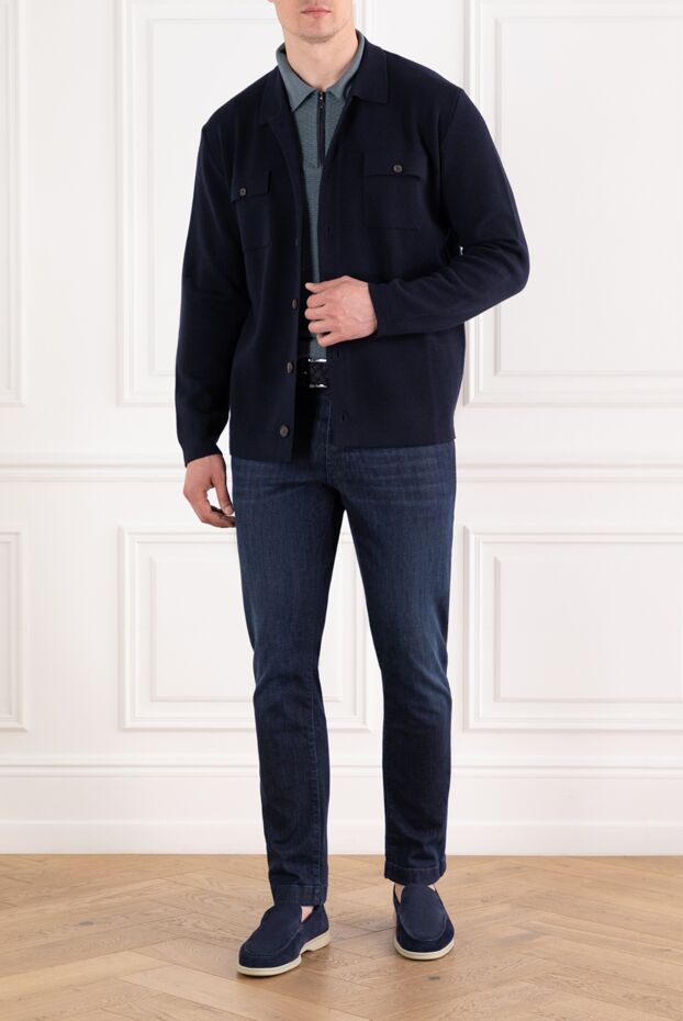 Corneliani men's dark blue wool shirt with turn-down collar 189162 - photo 2