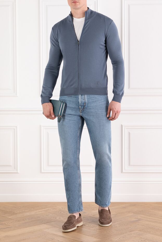 Corneliani шерстяной голубой кардиган на молнии мужской 189164 - фото 2