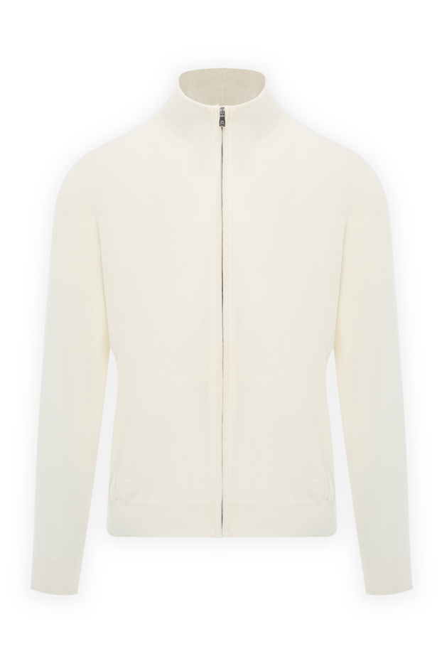 Corneliani кардиган молочного оттенка на молнии из тонкой шерсти с воротником-стойкой 189167 - фото 1
