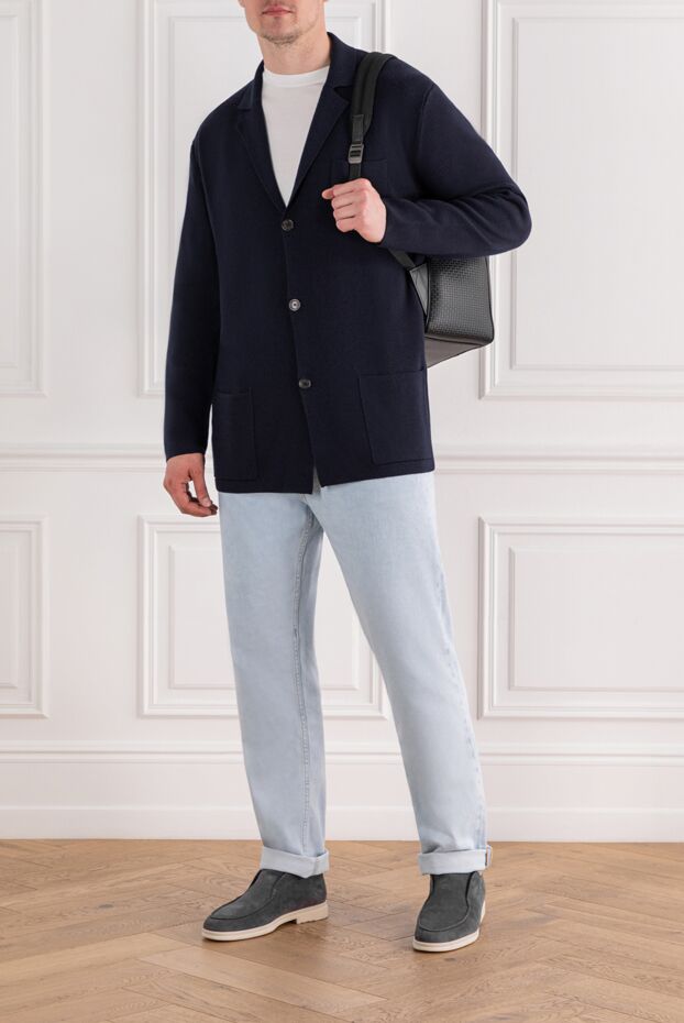 Corneliani knitted wool jacket with patch pockets in blue 189188 - photo 2