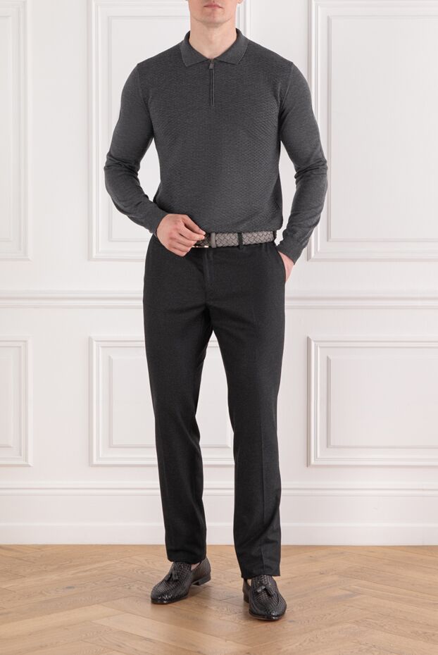Corneliani dark grey wool polo with long sleeves and textured knit
 189190 - photo 2