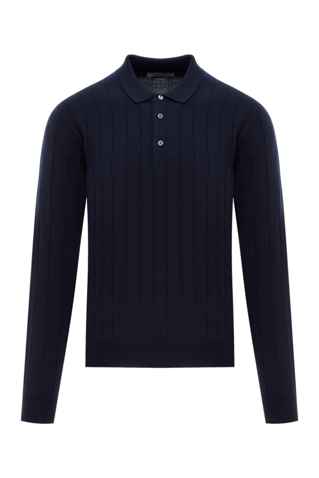 Corneliani long sleeve wool polo shirt blue with textured knit 189193 - photo 1