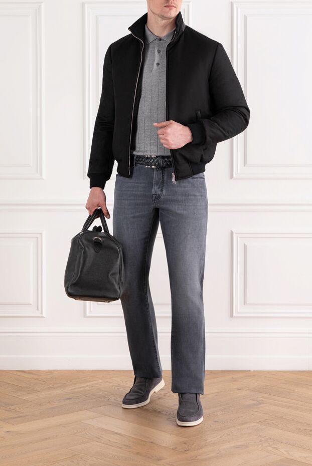 Corneliani gray long sleeve vertical knit polo shirt 189195 - photo 2