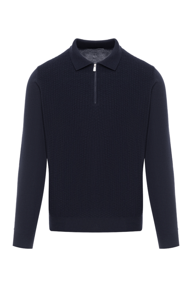 Corneliani dark blue jersey polo with ribbed knit and zip 189196 - photo 1