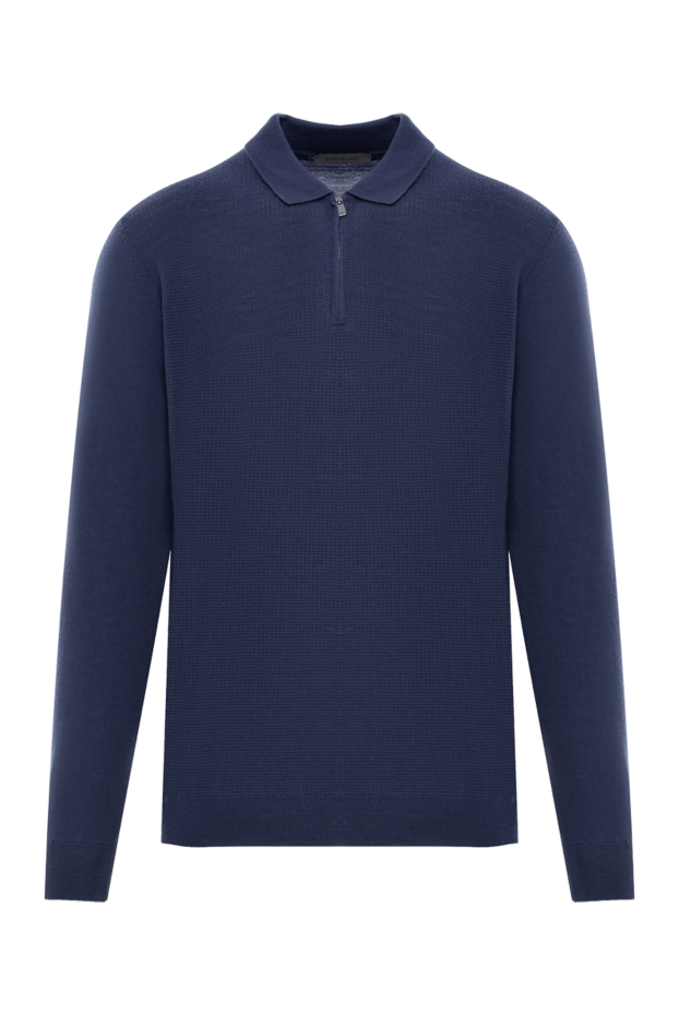 Corneliani knitted wool polo shirt with long sleeves blue zipper 189197 - photo 1