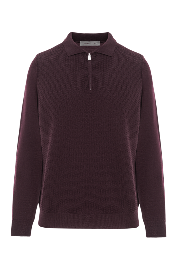 Corneliani long sleeve polo shirt in wool with textured texture and zipper burgundy 189198 - photo 1