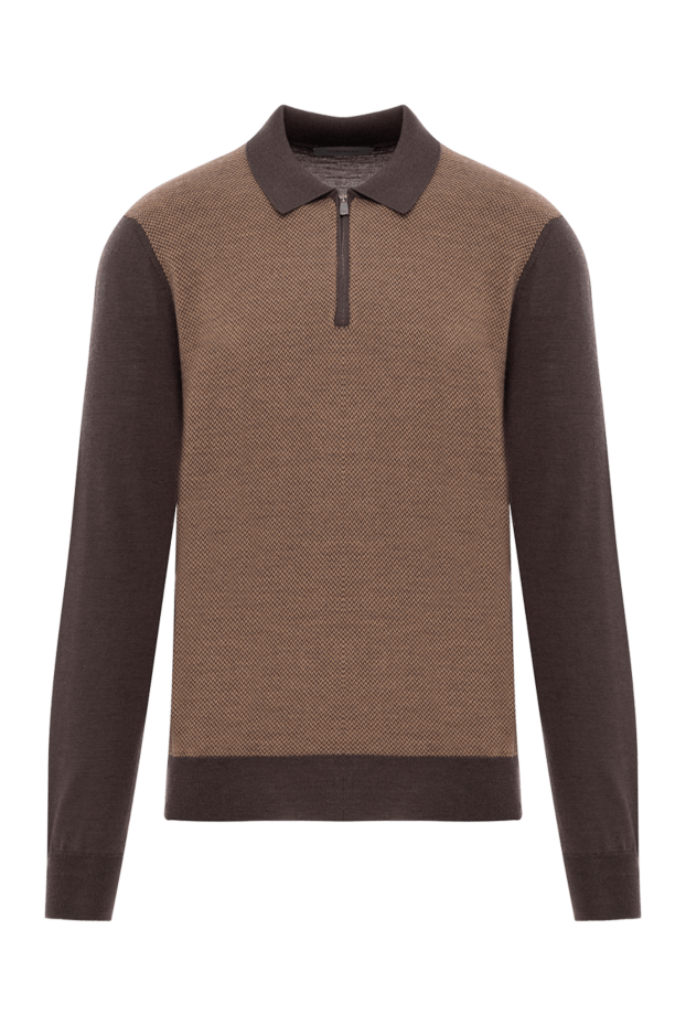 Corneliani long sleeve polo shirt in brown wool with contrast sleeves and collar 189204 - photo 1