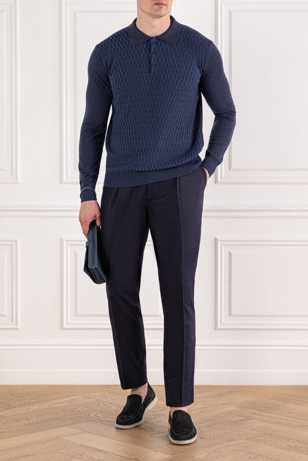 Corneliani wool polo blue with textured weave
 189207 - photo 2