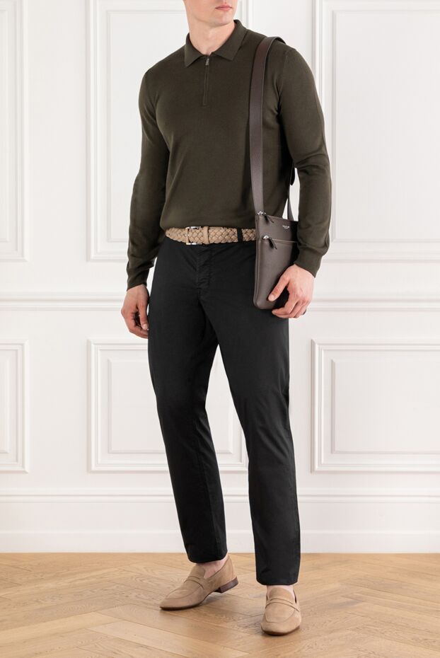 Corneliani men's long-sleeved knit polo shirt in a noble olive shade 189210 - photo 1
