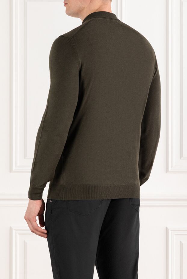 Corneliani men's long-sleeved knit polo shirt in a noble olive shade 189210 - photo 3