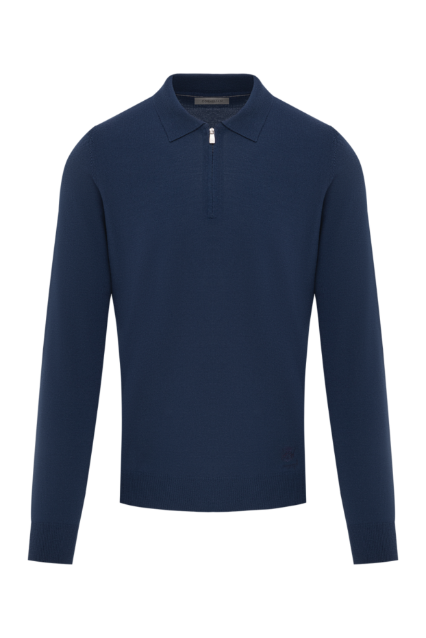 Corneliani blue wool polo shirt long sleeve mens 189212 - photo 1