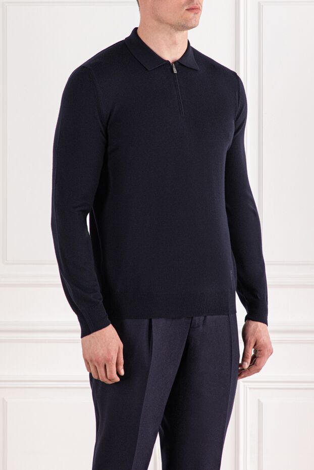 Corneliani wool polo shirt with zip in dark blue
 189214 - photo 3
