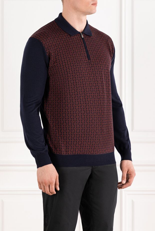 Corneliani long sleeve wool polo shirt blue and red 189217 - photo 3