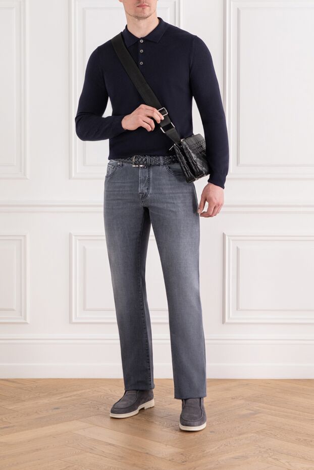 Corneliani navy blue wool polo with long sleeves and classic collar
 189220 - photo 2