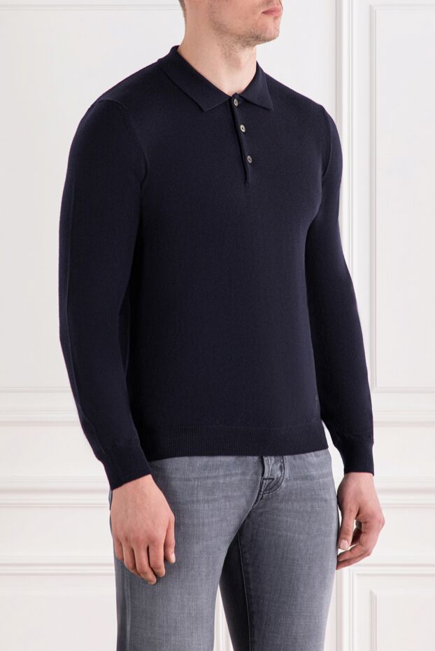 Corneliani navy blue wool polo with long sleeves and classic collar
 189220 - photo 3