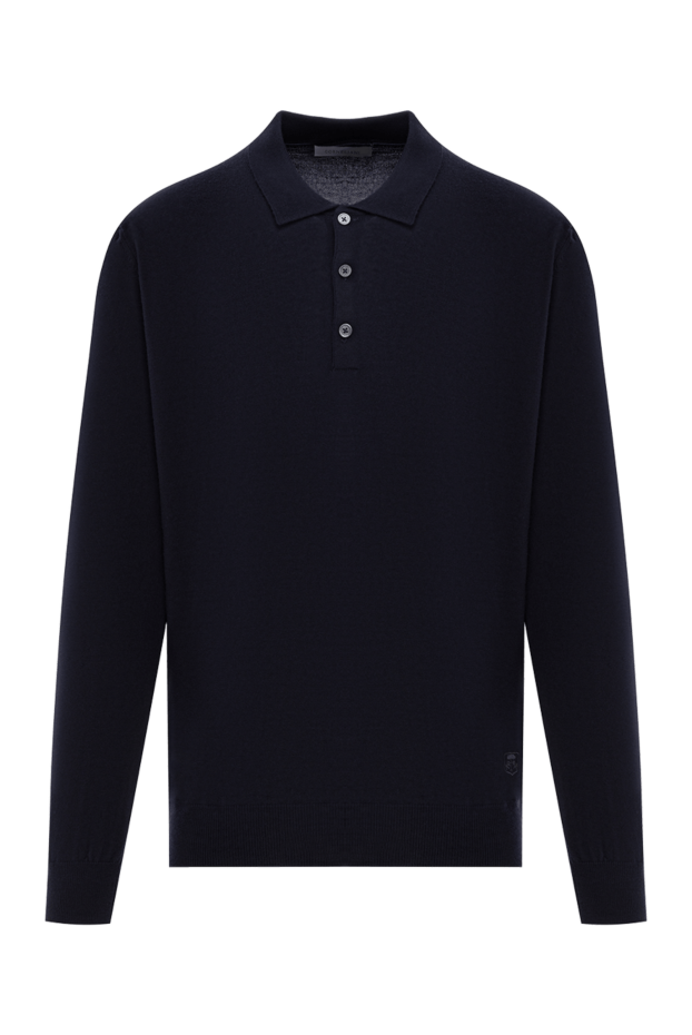 Corneliani blue wool long sleeve button down polo shirt 189223 - photo 1
