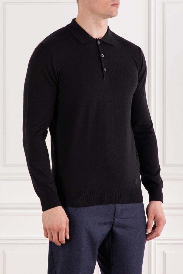 Corneliani black wool long sleeve button down polo shirt 189224 - photo 3