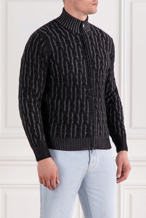 Ferrante knitted cardigan made of wool, black, with vertical woven texture
 189229 - photo 3