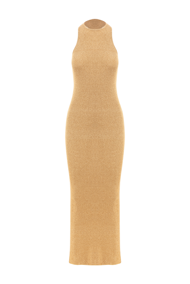Saint Laurent платье-борцовка из ламе с ребристым узором желтое 189270 - фото 1