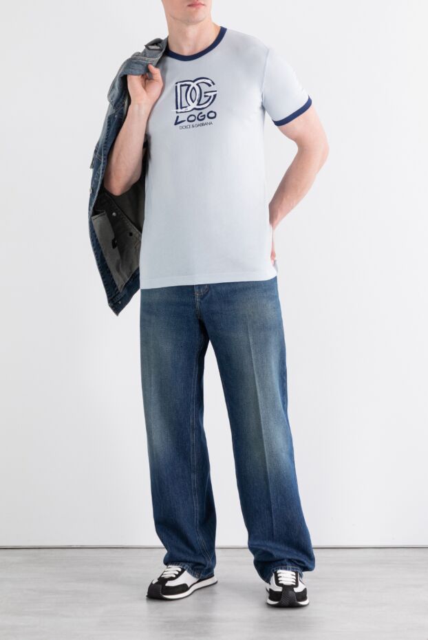 Dolce & Gabbana men's white cotton t-shirt with printed logo 189272 - photo 2