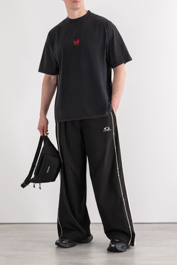 Balenciaga black cotton crew neck t-shirt with embroidered logo 189287 - photo 2