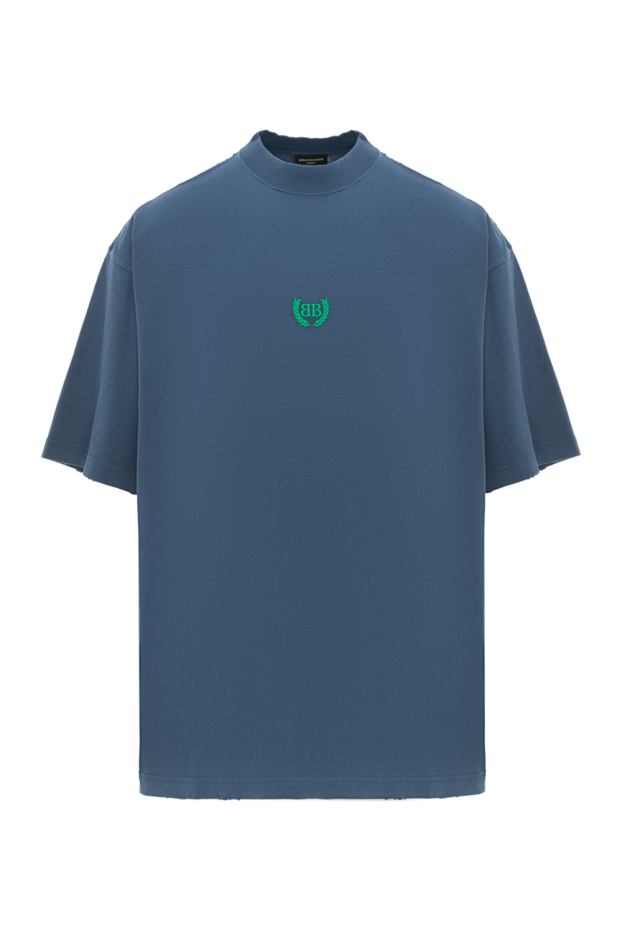 Balenciaga blue cotton crew neck t-shirt with embroidered logo 189288 - photo 1