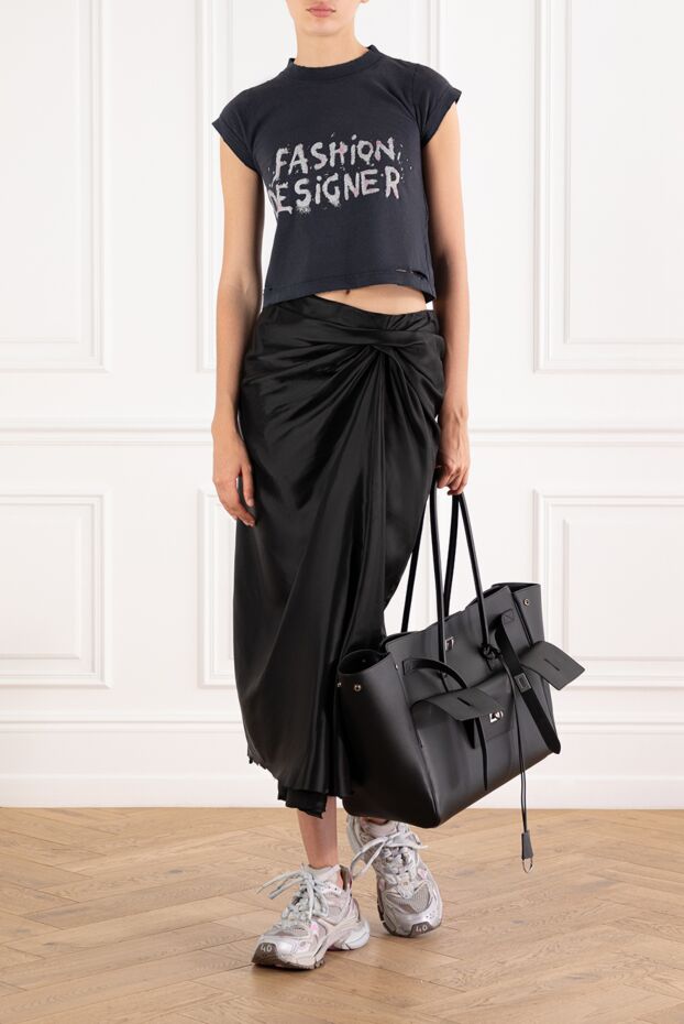 Balenciaga женская дизайнерская укороченная футболка в выцветшем черном цвете 189298 - фото 2