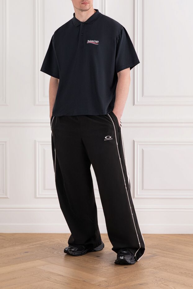 Men's Black Cotton Polo Shirt with Logo - photo 2