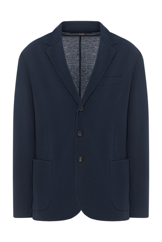 Loro Piana summer single-breasted jacket made of cotton, silk and linen pique blue color for men 189405 - photo 1