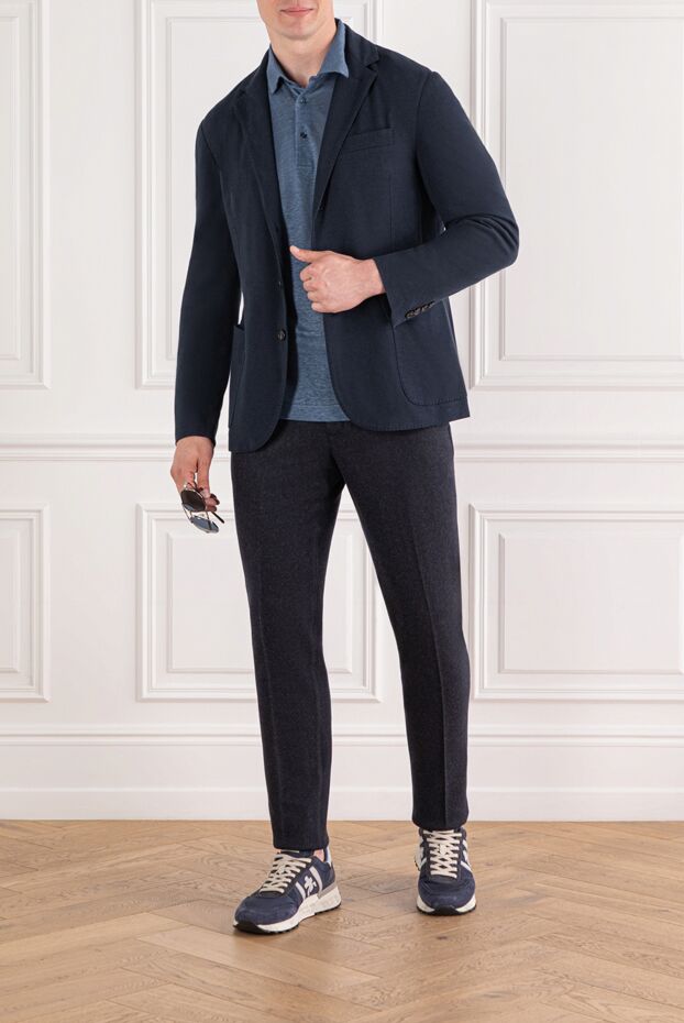Loro Piana мақтадан, жібектен және зығырдан тігілген, ерлерге арналған көк түсті жазғы жалғыз кеудеше 189405 - фото 2