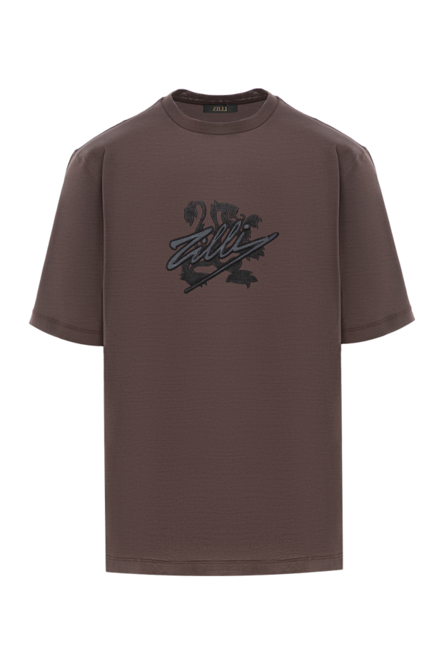 Zilli brown cotton t-shirt with embroidered coat of arms and 3d logo 189603 - photo 1