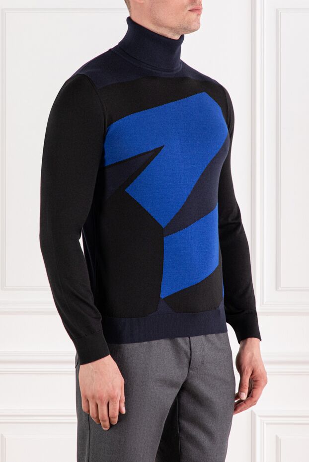 Zilli blue men's turtleneck with geometric color block pattern
 189632 - photo 3