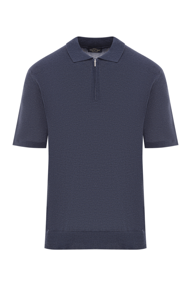 Cesare di Napoli men's blue silk zip-up polo shirt 189673 - photo 1