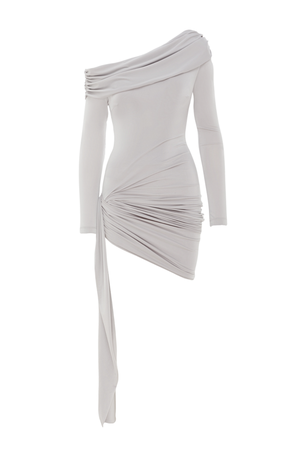 Asymmetrical one shoulder dress with draping and elongated insert gray - photo 1