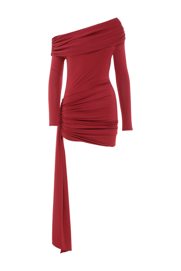 Asymmetrical one shoulder dress with draping and elongated insert burgundy - photo 1
