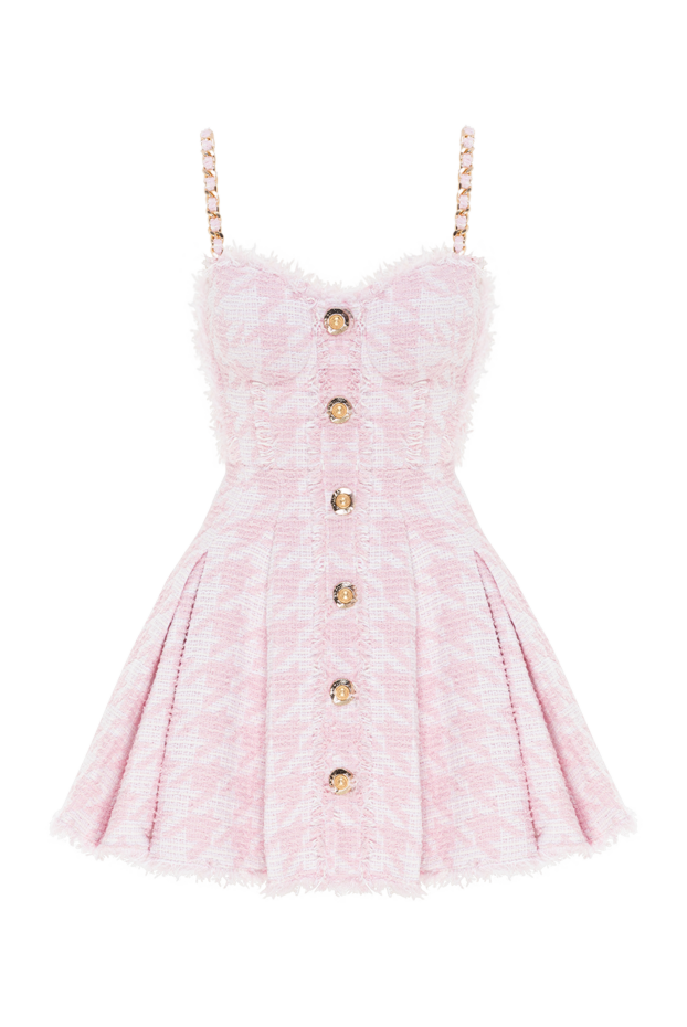 Pink houndstooth tweed A-line dress with straps - photo 1