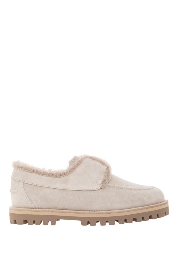 Beige Suede Yacht Loafers with Shearling Lining - photo 1