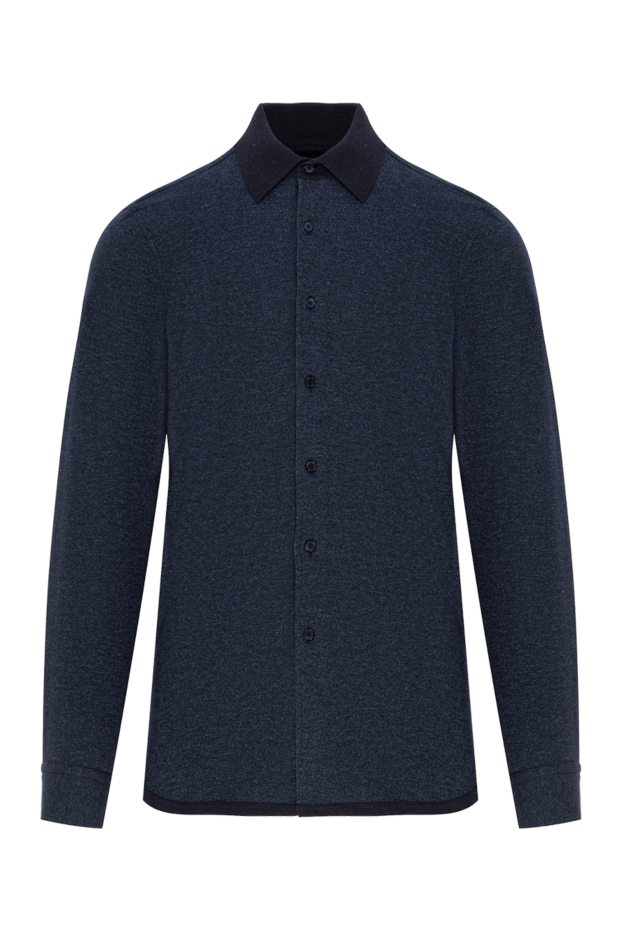 Brioni тёмно-синяя рубашка из кашемира и хлопка с контрастным воротником 190004 - фото 1
