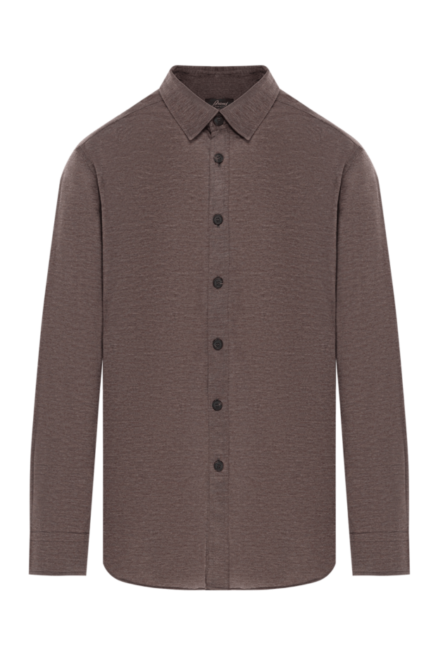 Brioni мужская коричневая рубашка из мягкого кашемира с классическим воротником 190017 - фото 1