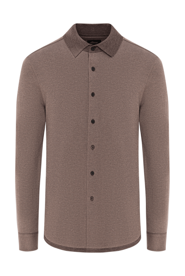Brioni коричневая мужская рубашка из кашемира и хлопка с контрастным воротником 190020 - фото 1