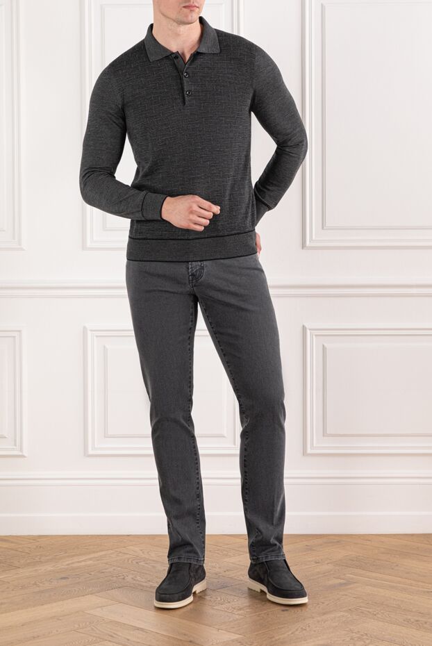 Brioni men's wool polo shirt with textured pattern and long sleeves

 190022 - photo 2