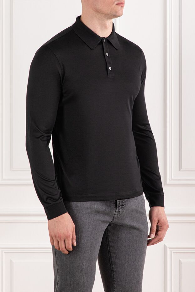 Brioni ұзын жеңі бар ерлерге арналған қара жібек поло жейдесі 190025 - фото 3